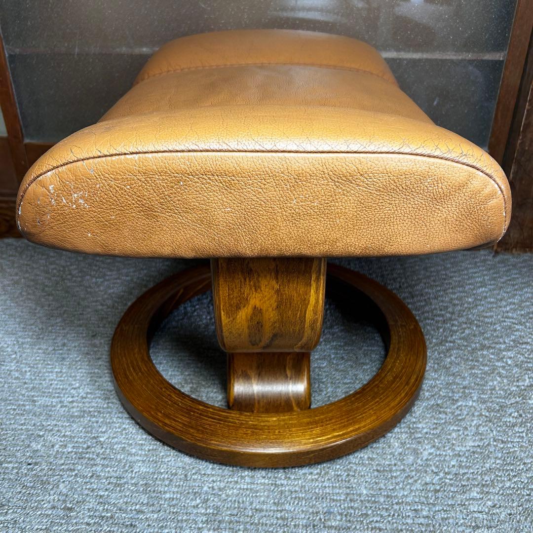 【良品】エコーネス EKORNES 本革レザー オットマン 前後可動式 ブラウン