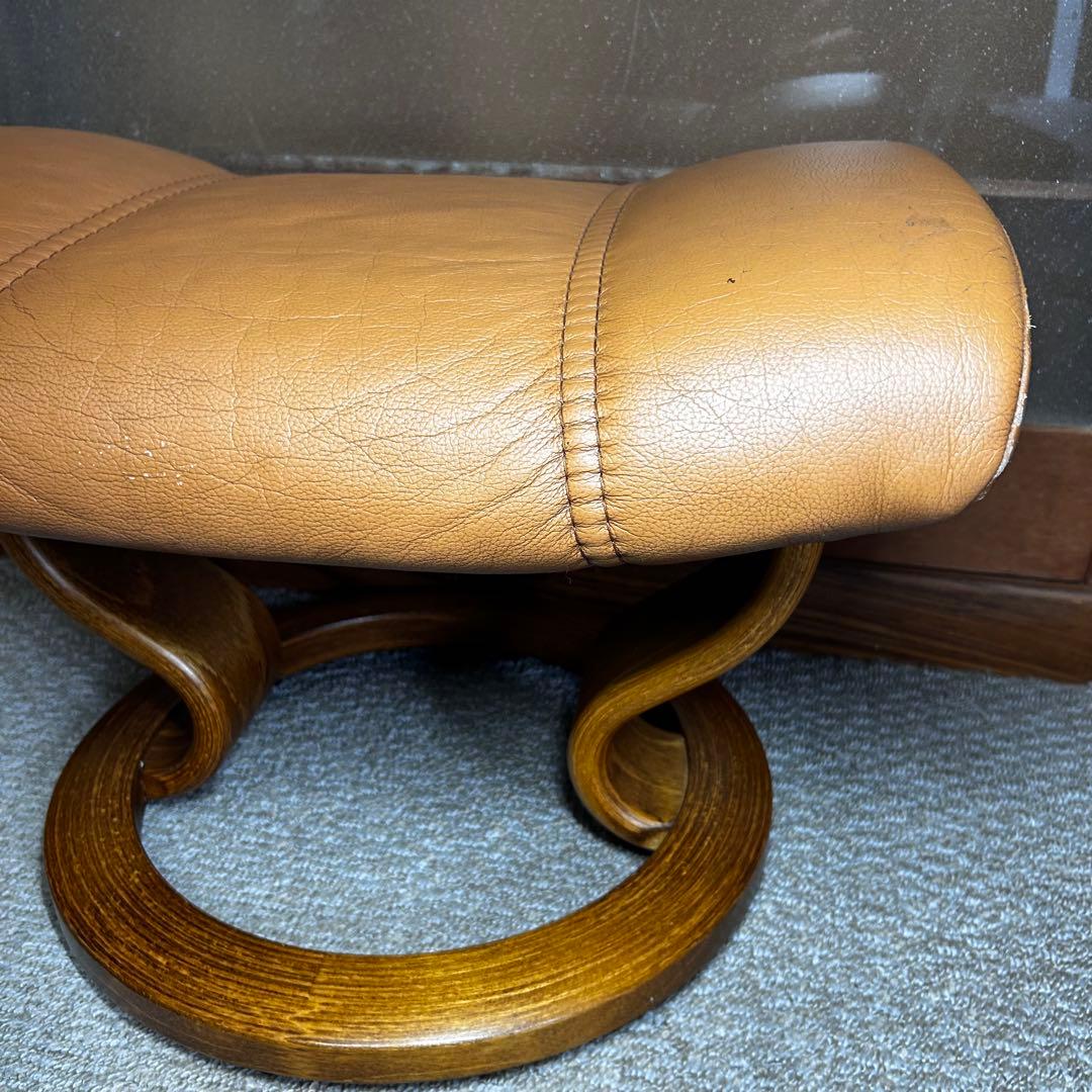 【良品】エコーネス EKORNES 本革レザー オットマン 前後可動式 ブラウン