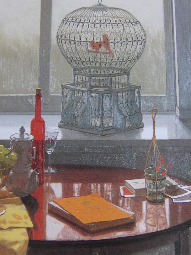 新井隆、【窓辺の静物】、希少な額装用画集より、新品額装付、状態良好