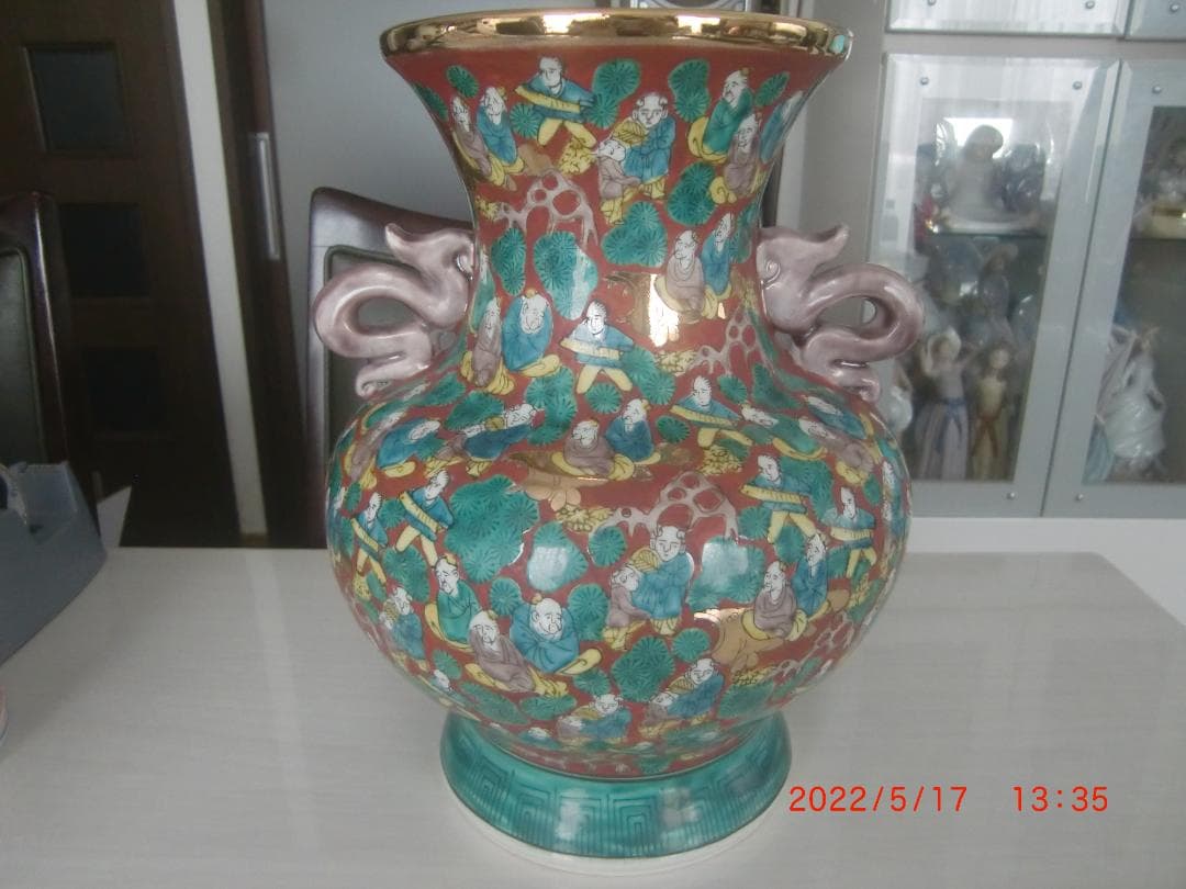 九谷焼 青木木米 再値下げ 花瓶 金彩 中国磁器風 31cm D52 Yahoo