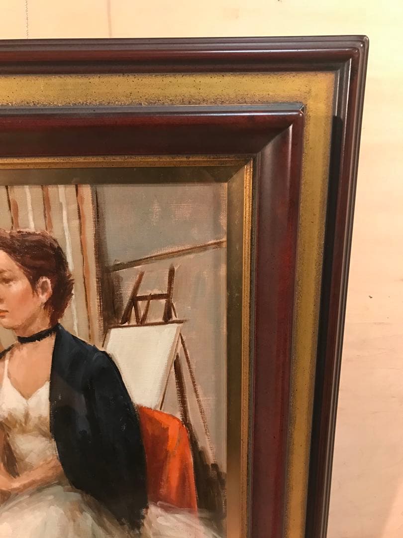 荒木義太郎「アトリエの中のバレリーナ」油彩F6号 画面右下・額裏に