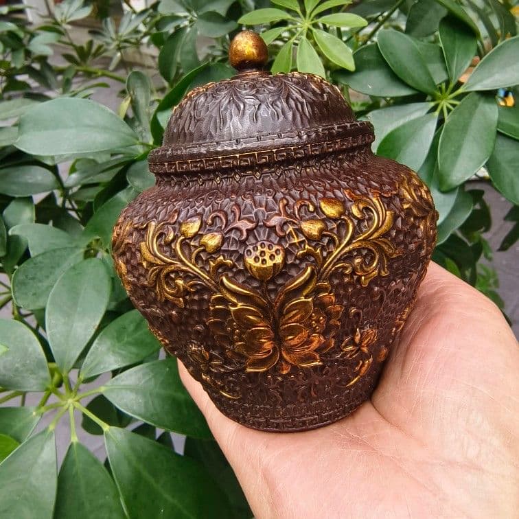 銅 細工 のレリーフお花お 茶の缶 装飾品 現代工芸品美術品 置物