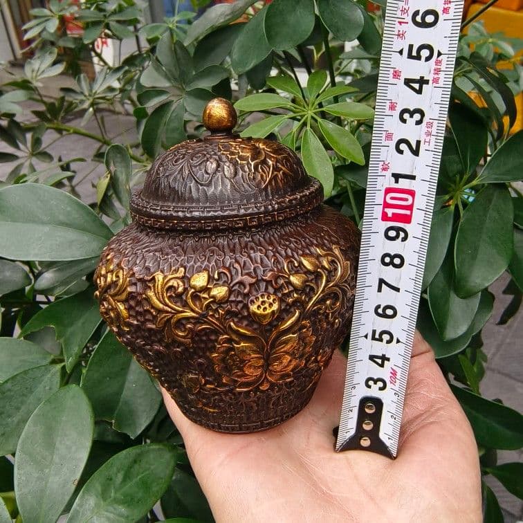 銅 細工 のレリーフお花お 茶の缶 装飾品 現代工芸品美術品 置物