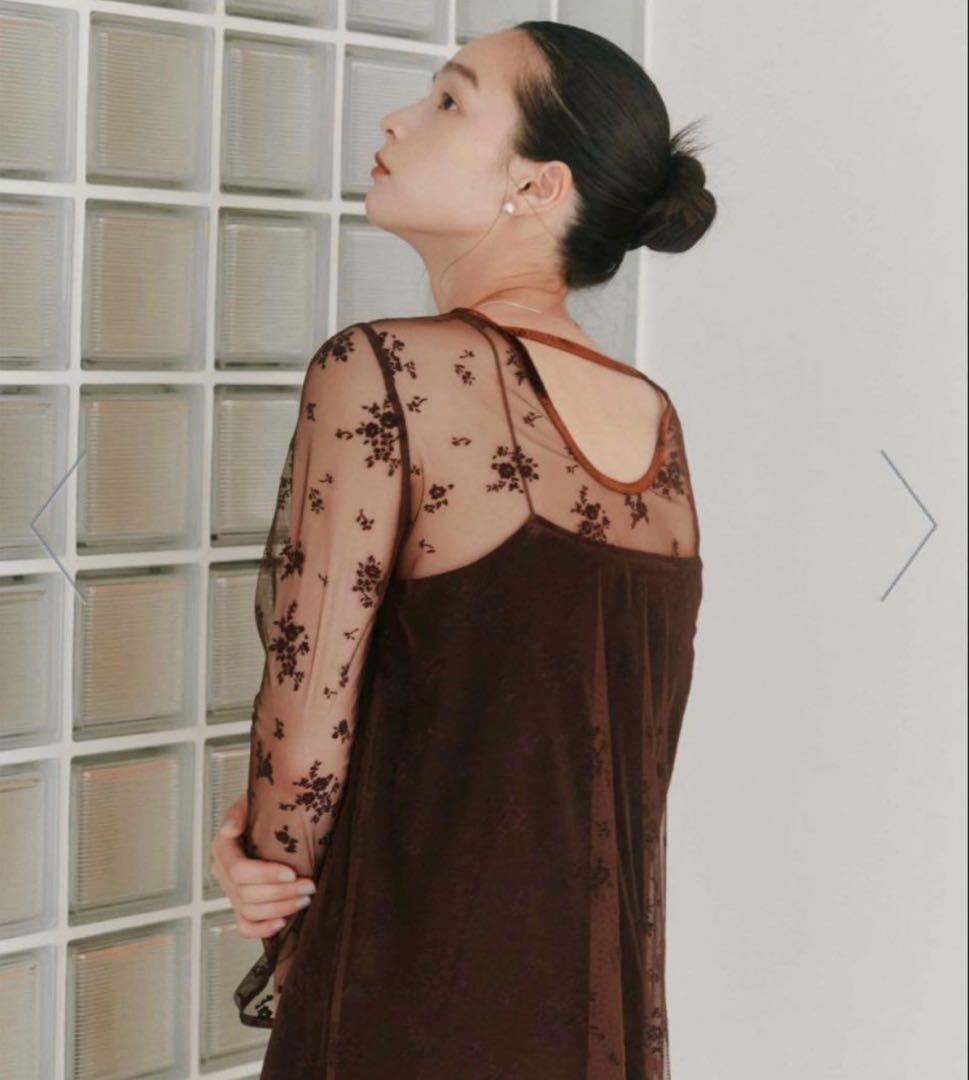 【美品】kaene フロッキーベロア2wayドレス　ダークブラウン　36