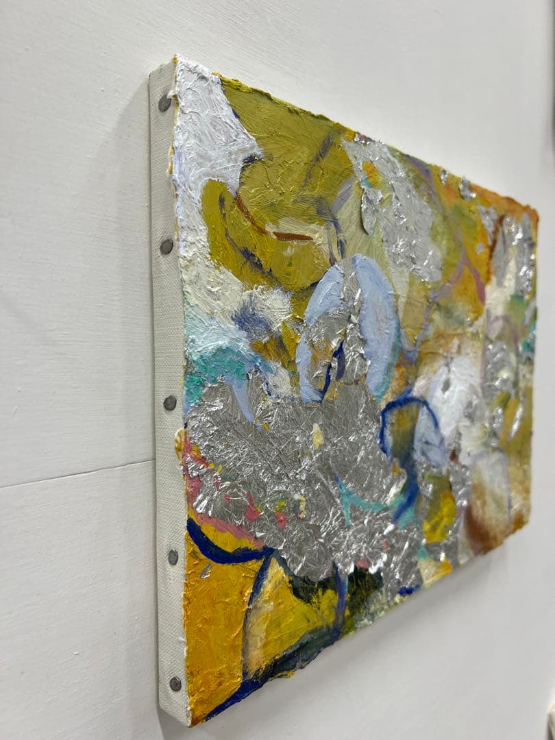 F4号】ドクダミの花 油絵 oil painting 原画 黄色 イエロー 美術品