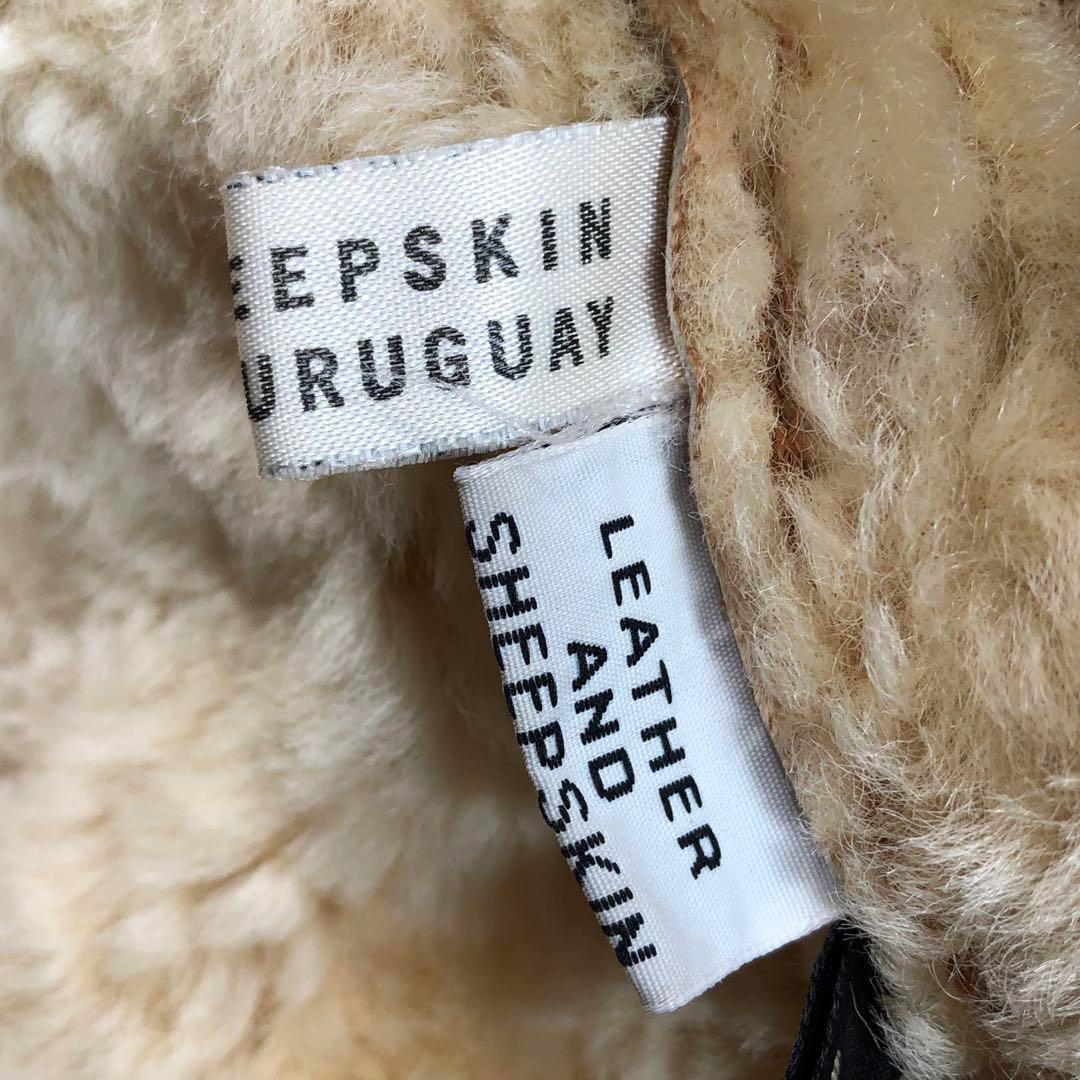 90s ムートンコート　本革　ボア　ウルグアイ製【L相当】レザーコート ブラウン