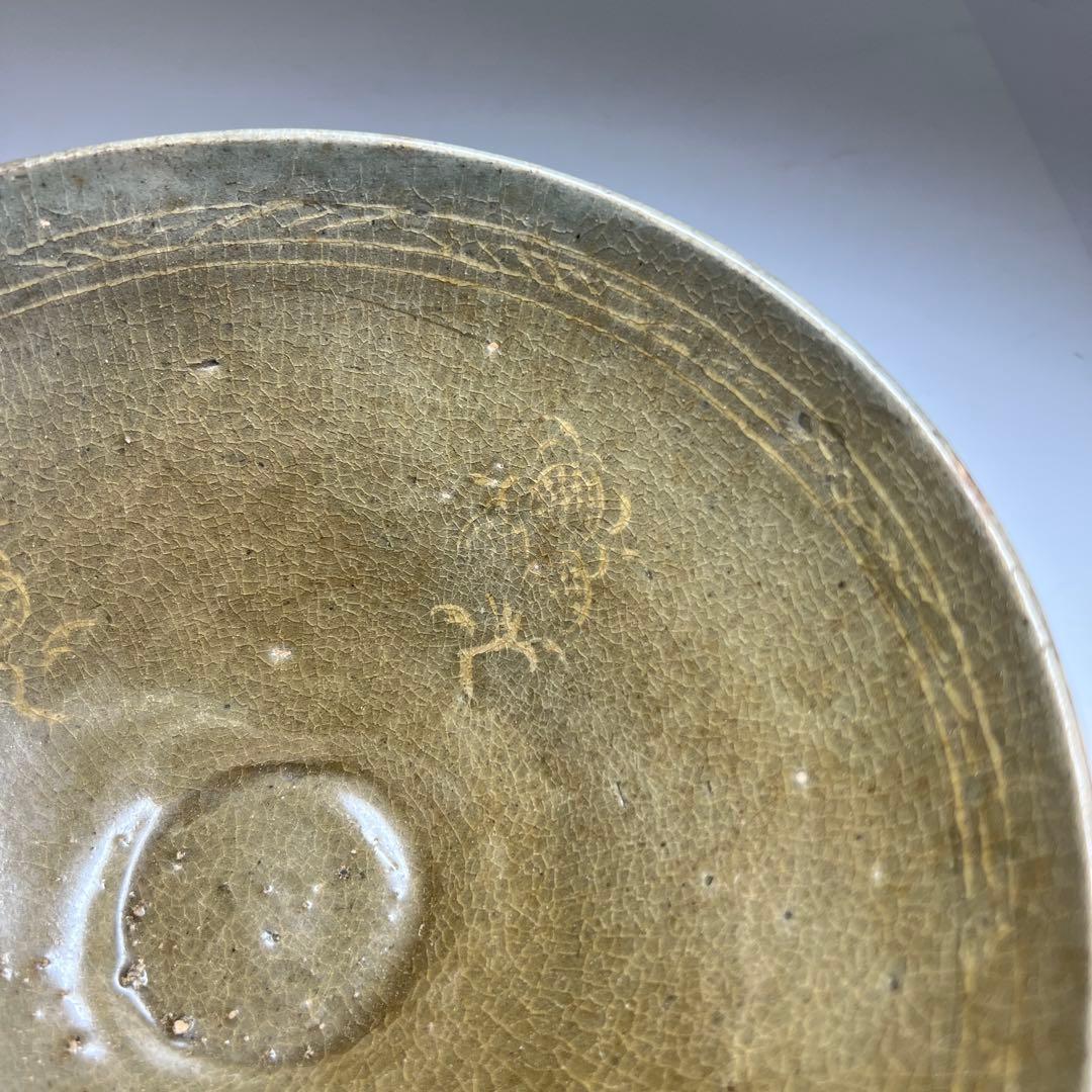 16世紀 高麗青磁白泥象嵌鉢 口径19㎝ 東Y7-1003☆2F