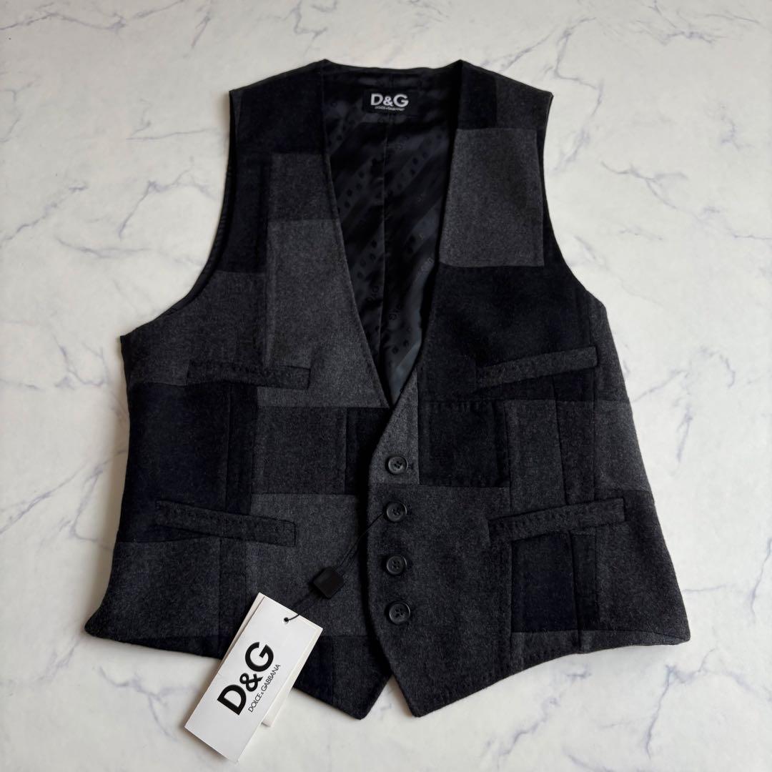 新品タグ付 ドルチェ&ガッバーナ パッチワークベスト ウール ジレ L 黒