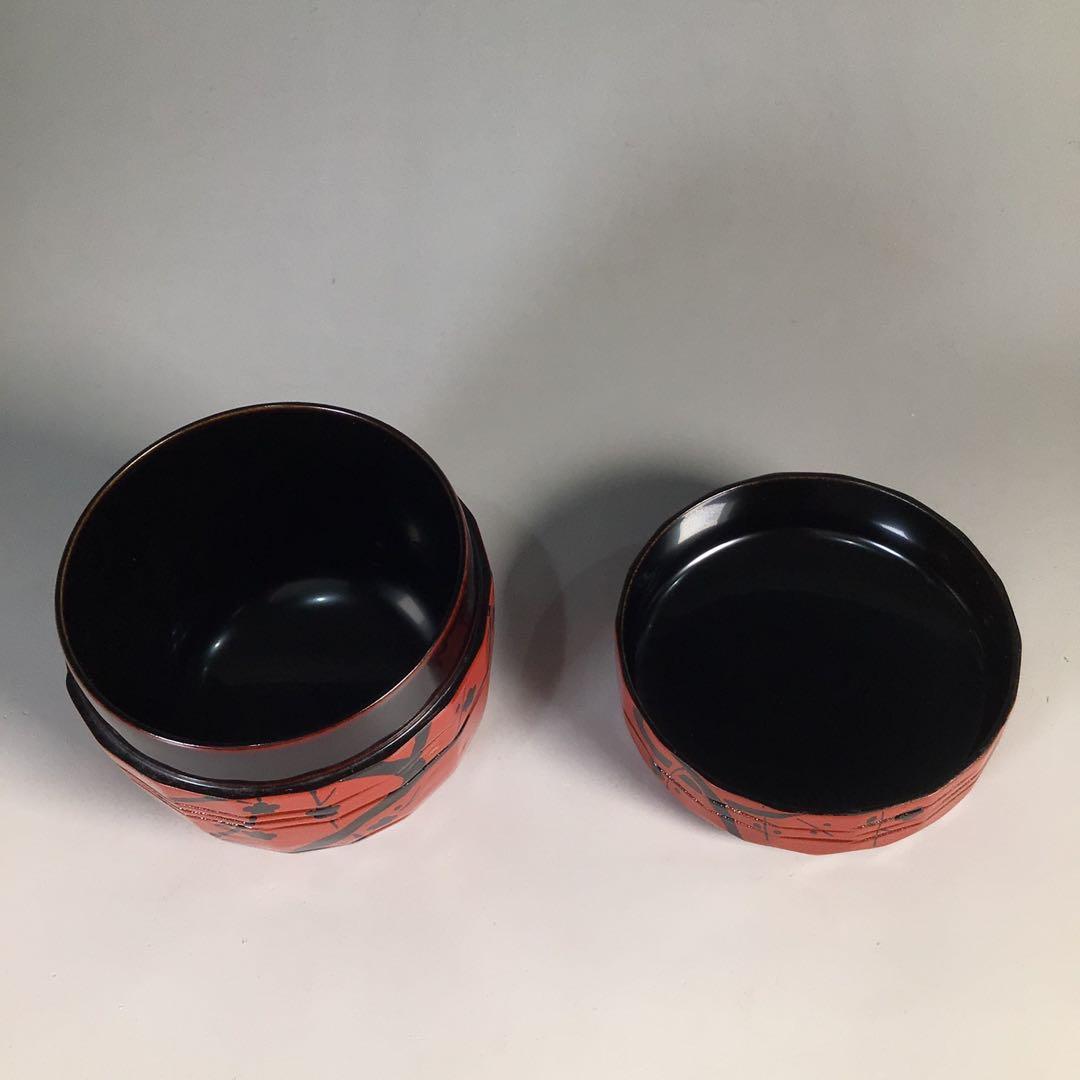 Ｍ６３７　棗　『加賀蒔絵師　早見征一作』『朱漆塗』『梅月蒔絵』　共箱　茶道具