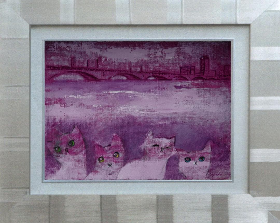 油絵 菅家令子 絵 絵画インテリア 額付(黒) F4-050920 かわいい子猫