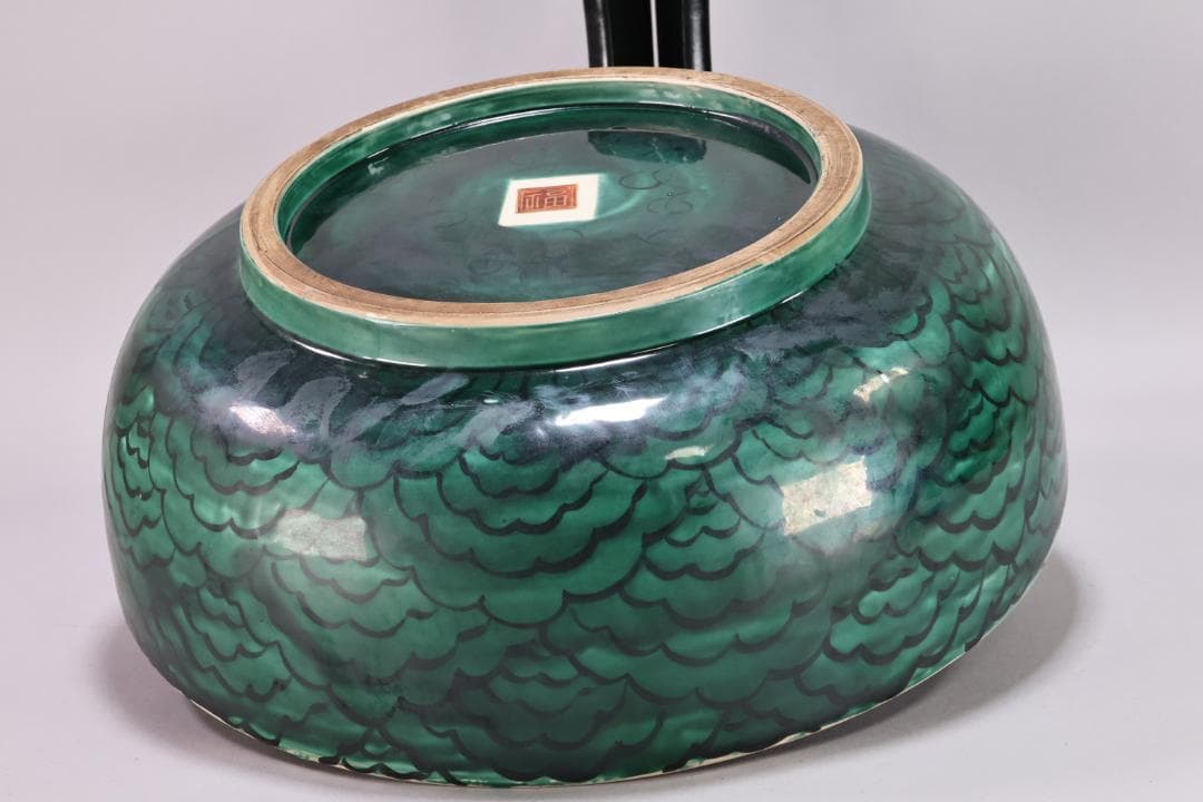 古九谷 九谷焼 吉田屋釜 花鳥鶏図 大鉢 金魚鉢 直径38.5㎝ BK139