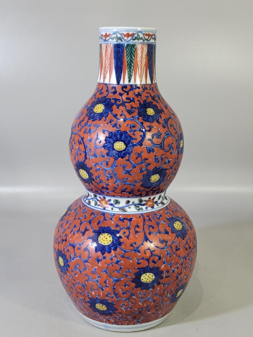 中国 色絵 瓢箪形 瓶 DT730