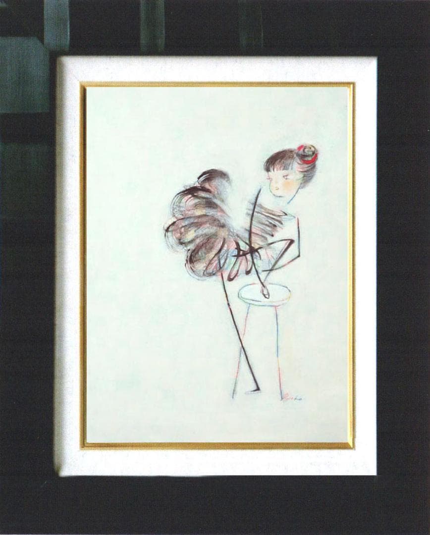 油絵 絵 絵画インテリア 額付(青緑＋金色の枠)F4-040414 女の子バレエ