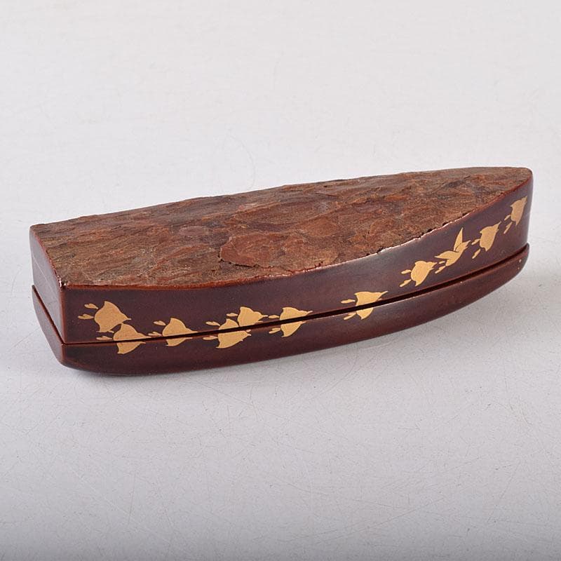 茶道具　塗師　前端春斎　千鳥蒔絵　舟香合　共箱　V　8008