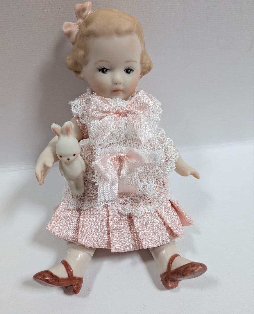 ★ちびくま工房　勿忘草ちゃん13センチ　ピンクリボンのワンピ ☆ちびくま工房 勿忘草ちゃん13センチ ピンクリボンのワンピ