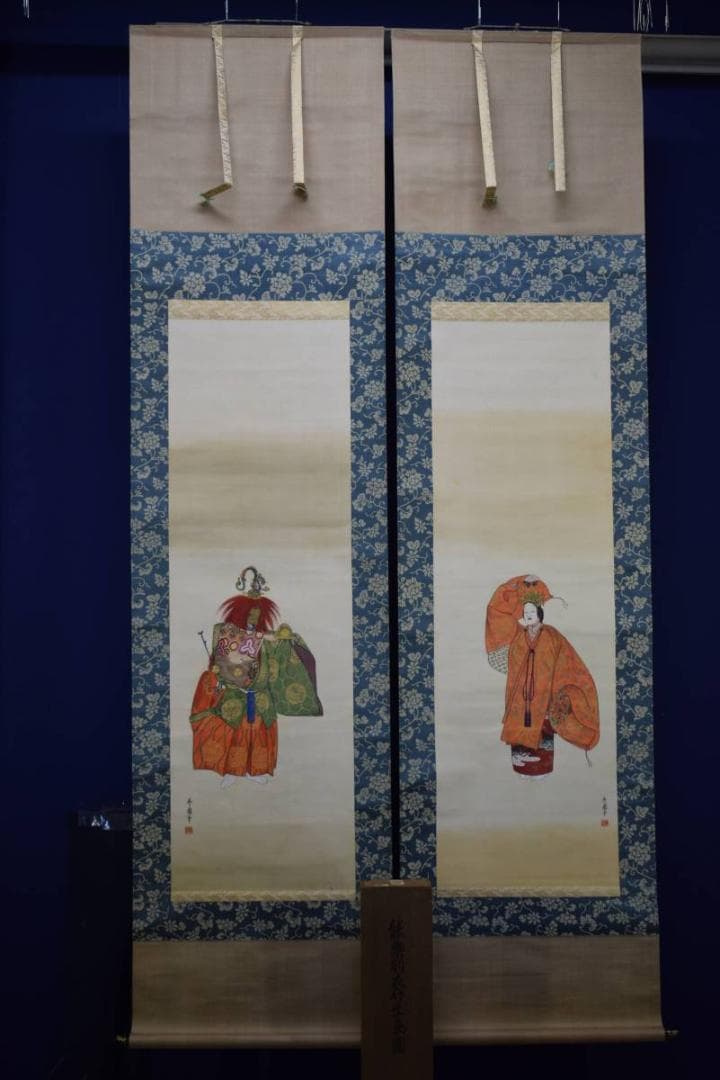 真作/内山秀圃/能楽羽衣竹生島図/双幅/杉共箱付/布袋屋掛軸HE-500