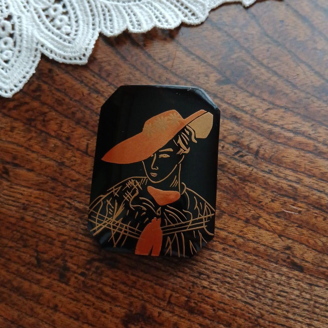 べっ甲 蒔絵 デザインブローチ、ペンダント兼用 在銘 英風 レトロ