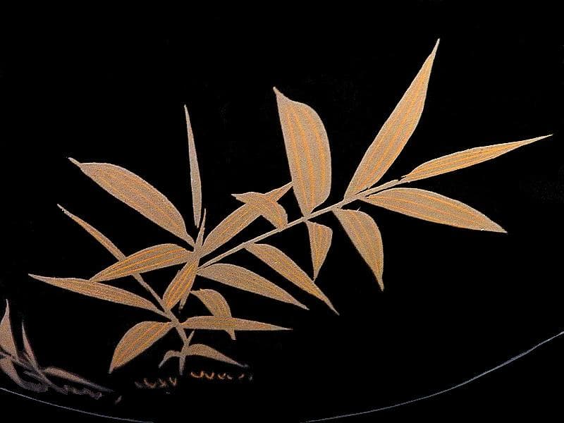 京塗師　岡田表寛造　金蒔絵　竹笹の図　火鉢　共箱　AS-DAx