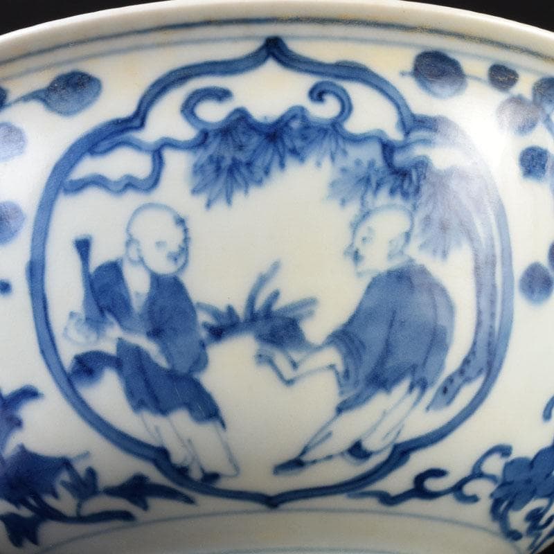 中国 大明萬暦年製款 青花 山水人物文碗 V 8711 上海 香港