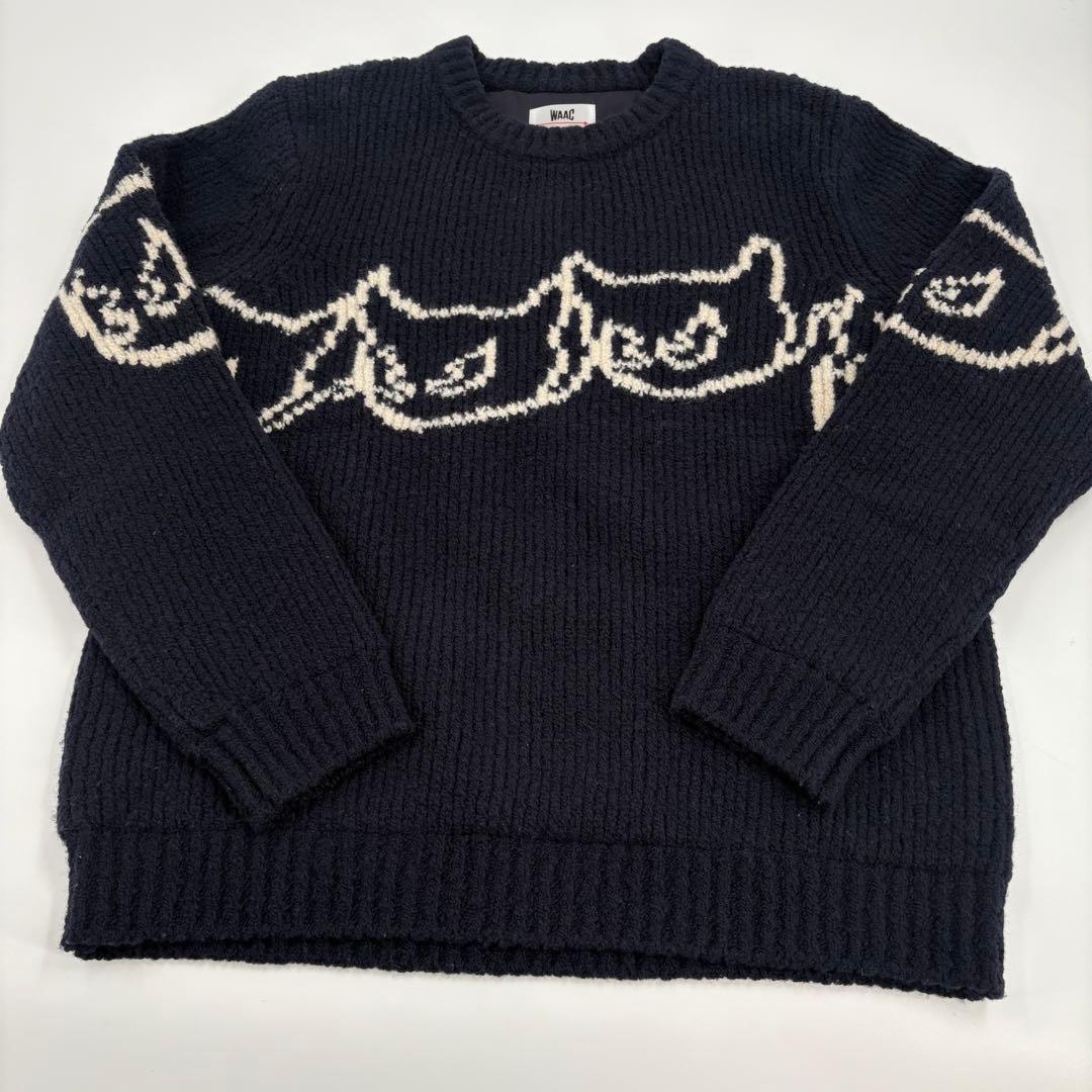 美品　WAAC ワック ニット 裏地付き ウール ネイビー M相当 775ゴルフ