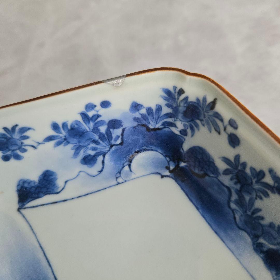 古伊万里 染付 隅入菱皿 小皿 江戸時代 金直し 金継ぎ 骨董