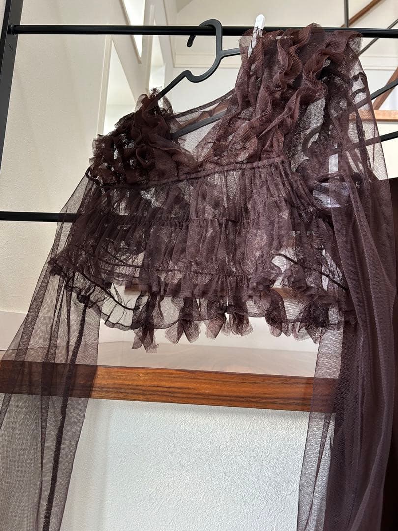 kanaブラウン フリル ロングドレス