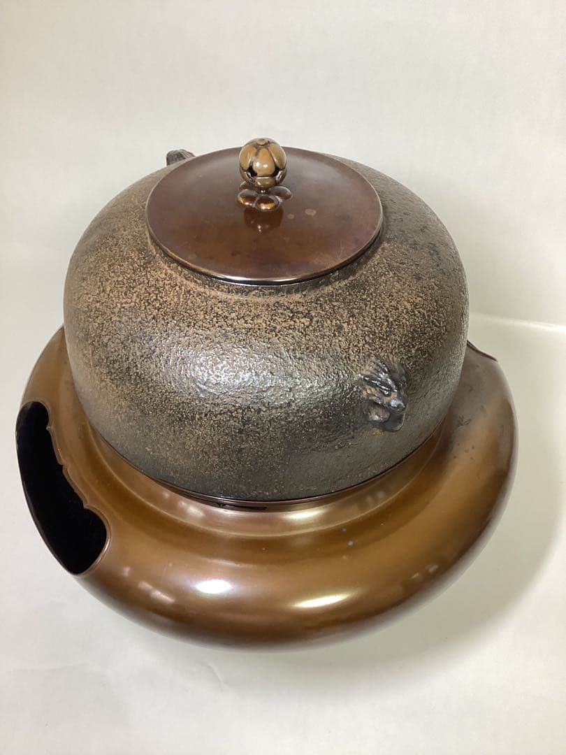 茶道具 古物品 唐銅朝鮮風炉 平丸釜添 釜師 喜左衛門 風炉師 宗喜 小板付