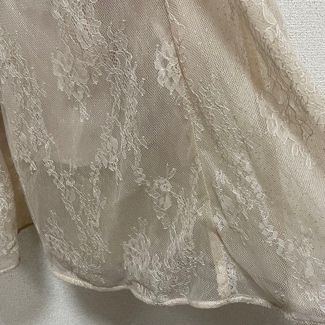 パーティードレス レースワンピ 結婚式 食事 ピンクベージュ L