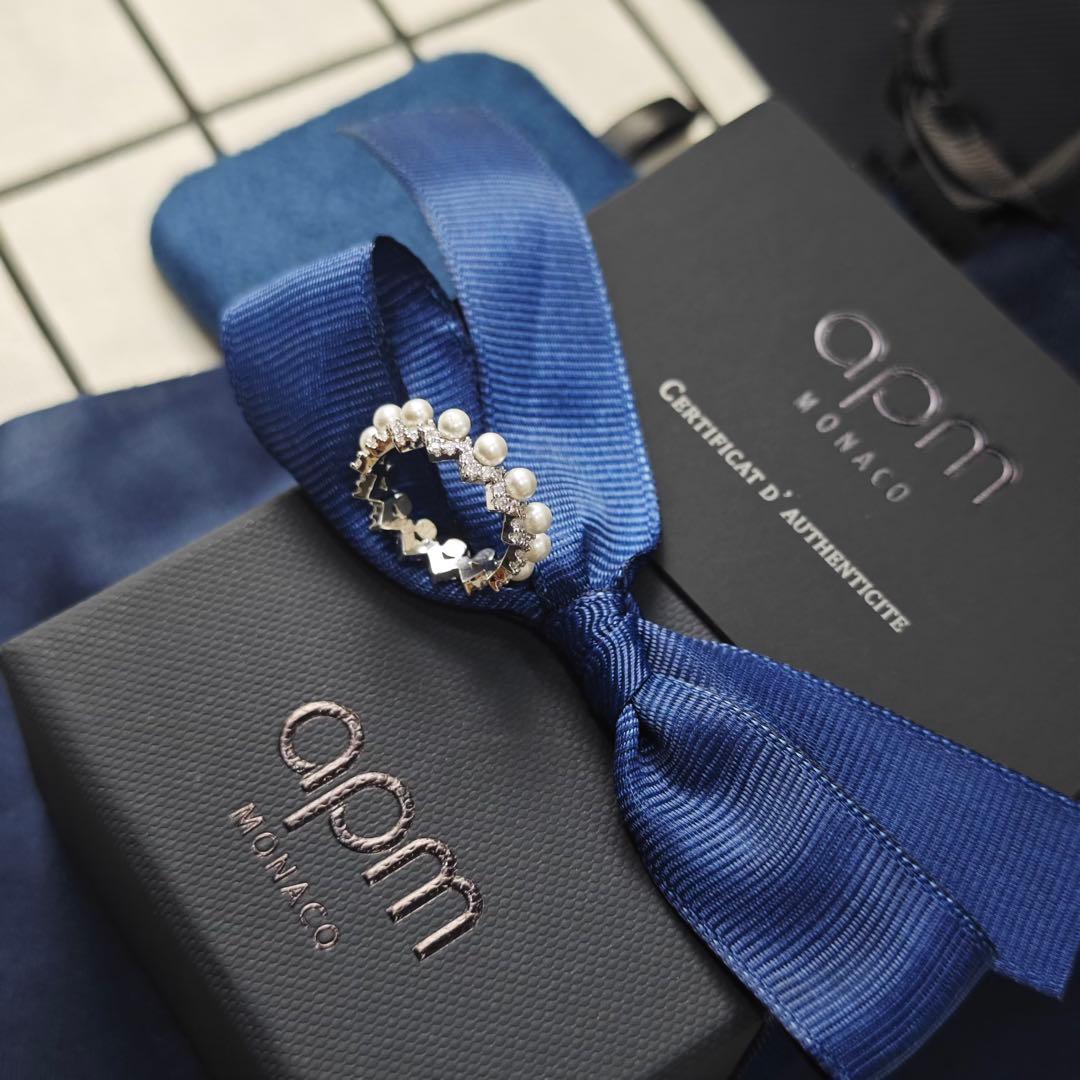 【apm Monaco 】925.ホワイト パールク リスタルリング 指輪 50