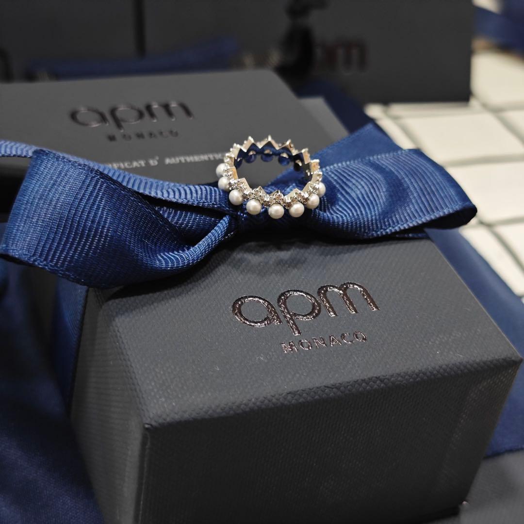 【apm Monaco 】925.ホワイト パールク リスタルリング 指輪 50