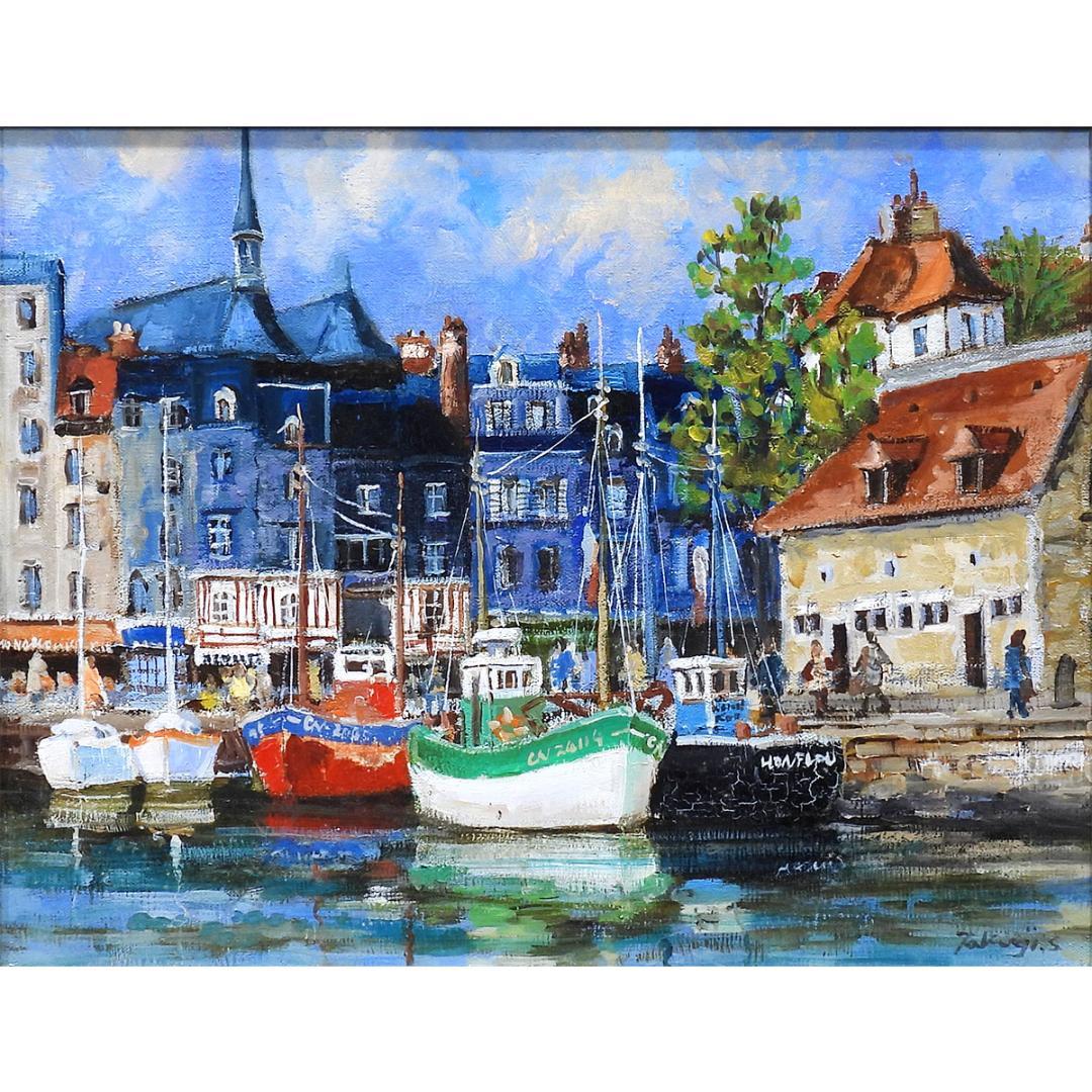 真作】【WISH】関拓司「オンフルール港」油彩 6号 ◇フランス港町逸品