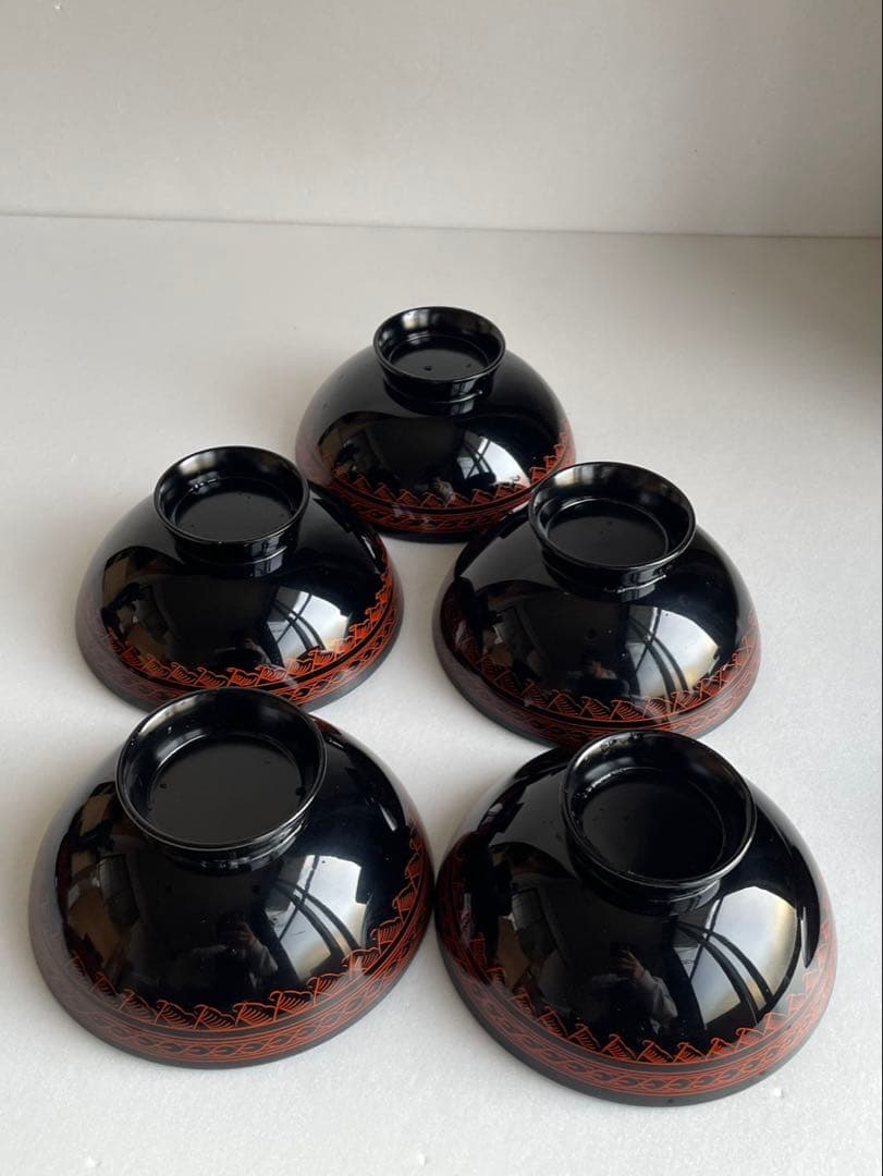 ②木製漆器　讃岐彫　昇斎作　蒟醤　吸物椀5客　　　　蓋付き椀　お椀