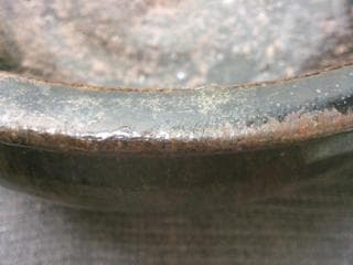 鑑賞茶器！【水指 変形口 漆器蓋専用作 流れ釉 骨董木箱・E32 】茶道具