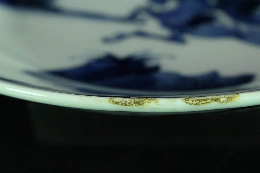 中国美術 青花 馬上武人紋 盤 φ21cm 古染付 清(K-RC962)