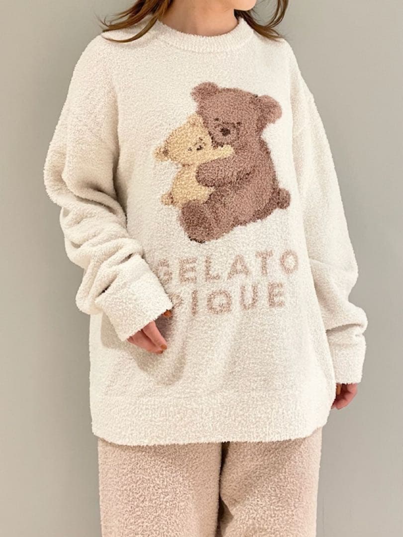 新品 ジェラートピケ アニマルジャガードプルオーバー&ロングパンツセット くま