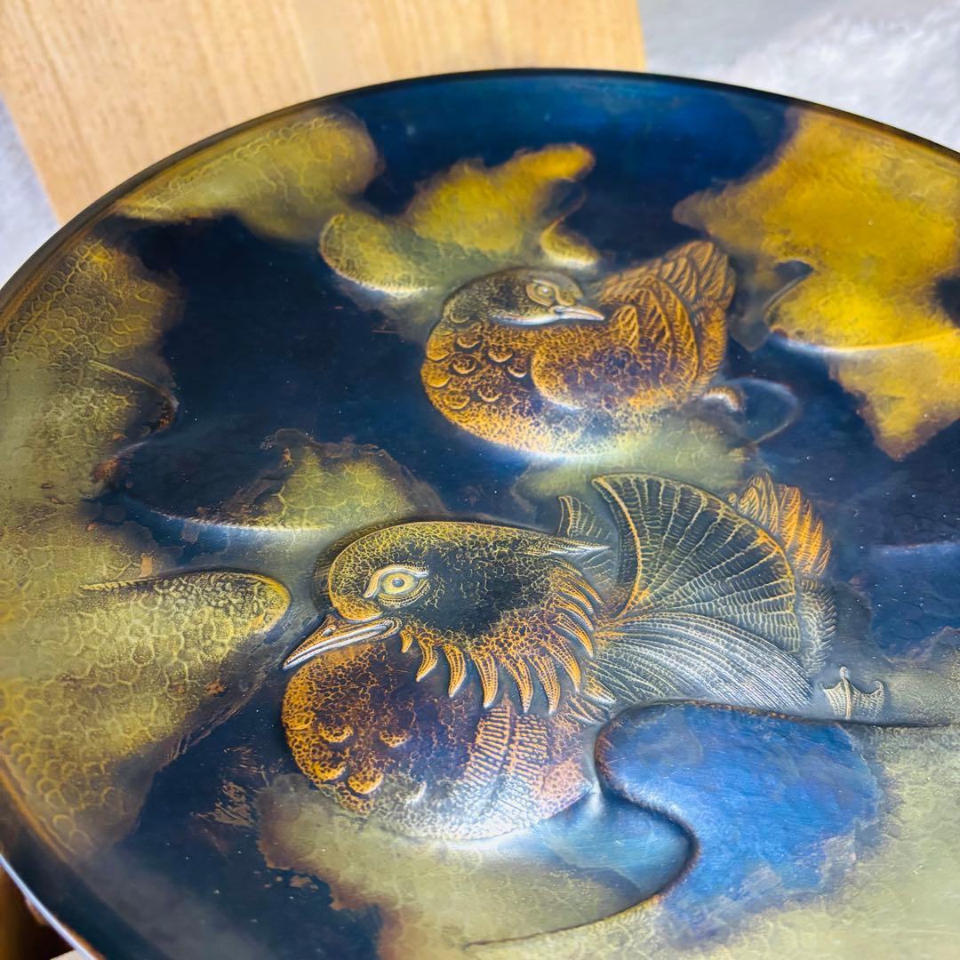 超希少作 玉川堂 五代 鴛番 おしどり 大額皿 鎚起銅器 三条