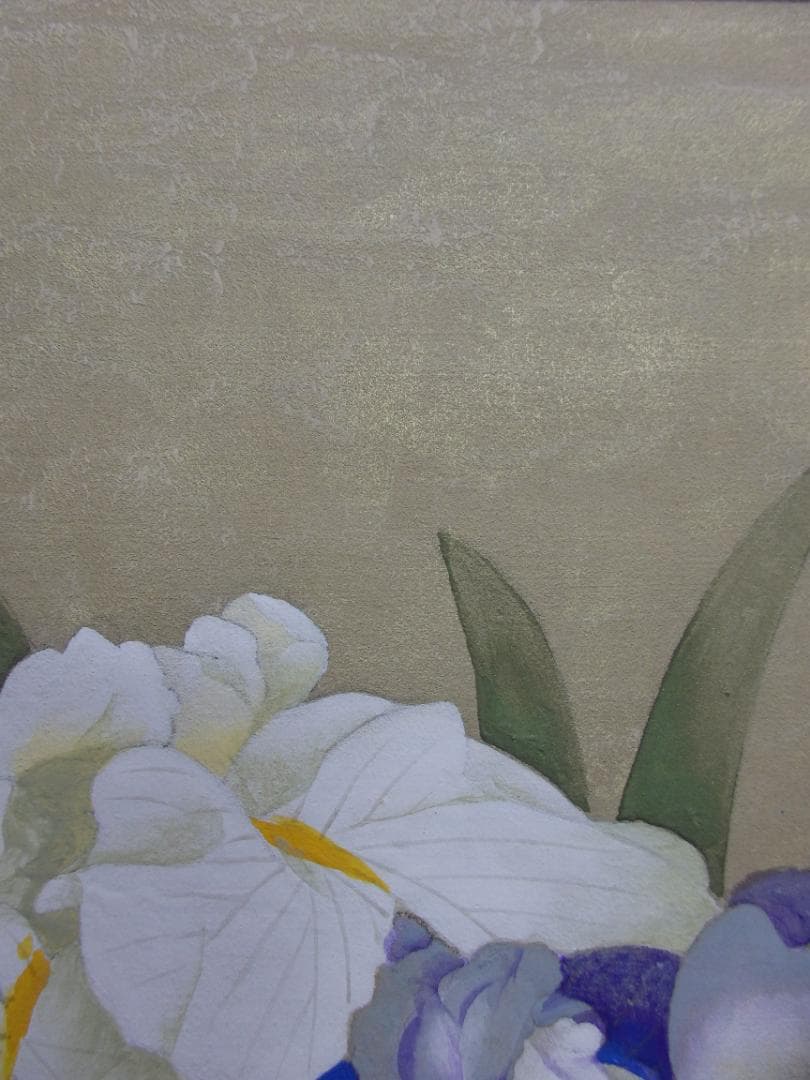 長井亮之『菖蒲』額装12号大作 金泥仕様 共シール付き 師：小林古径