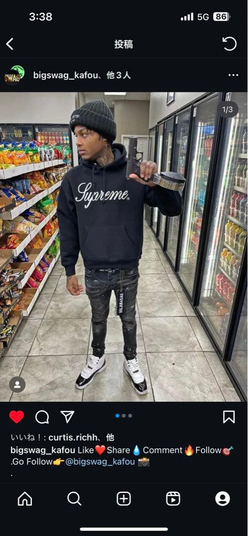 Supreme パーカー ブラック