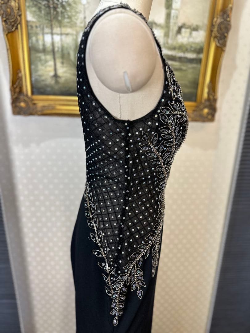 ビーズ刺繍 ブラック ナイトドレス