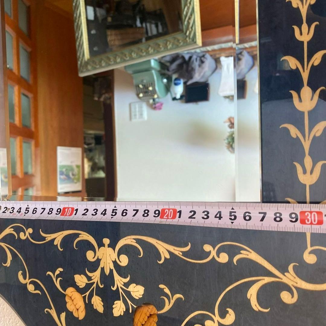 イタリア青ドマンdemain 象嵌鏡寄木壁掛け面取り鏡