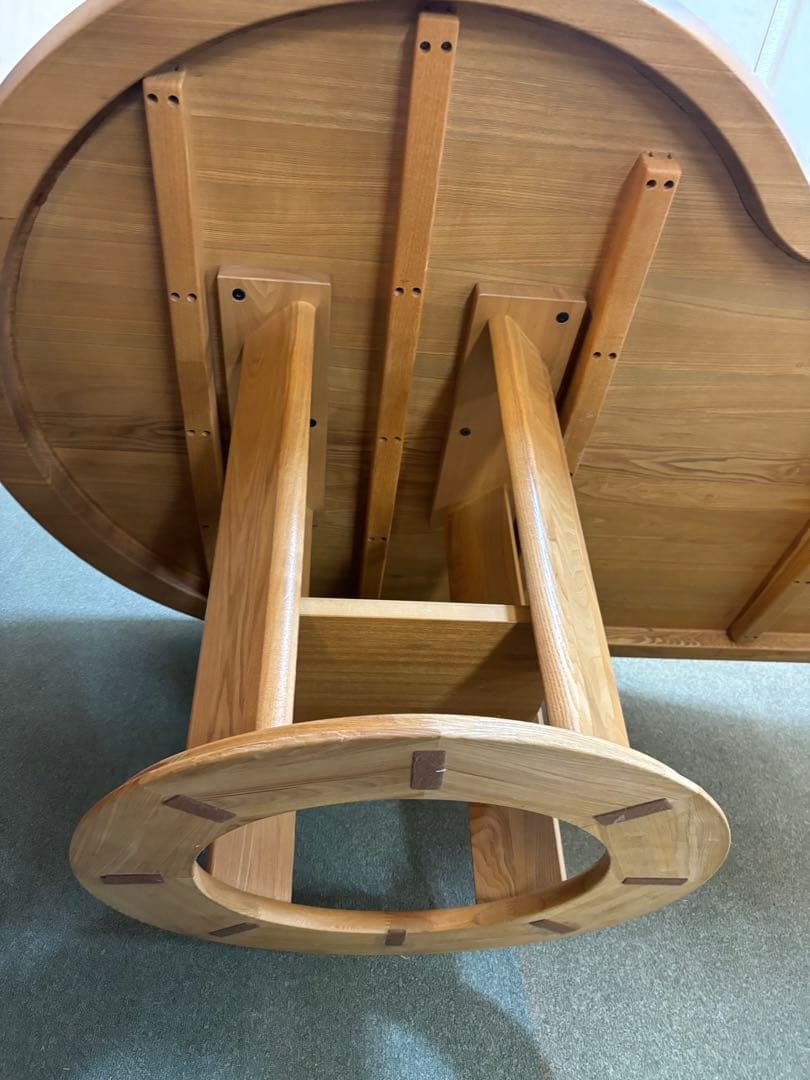 【リペア済み】　200サイズ　変形P型　ダイニングテーブル　タモ無垢材