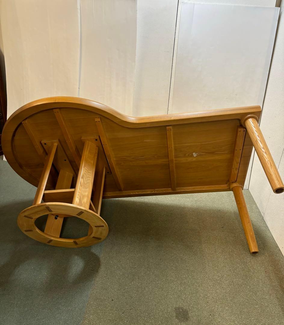 【リペア済み】　200サイズ　変形P型　ダイニングテーブル　タモ無垢材