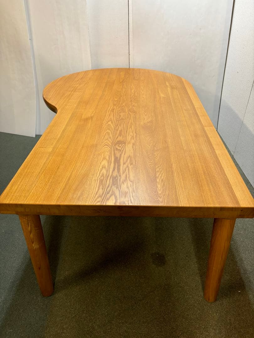 【リペア済み】　200サイズ　変形P型　ダイニングテーブル　タモ無垢材