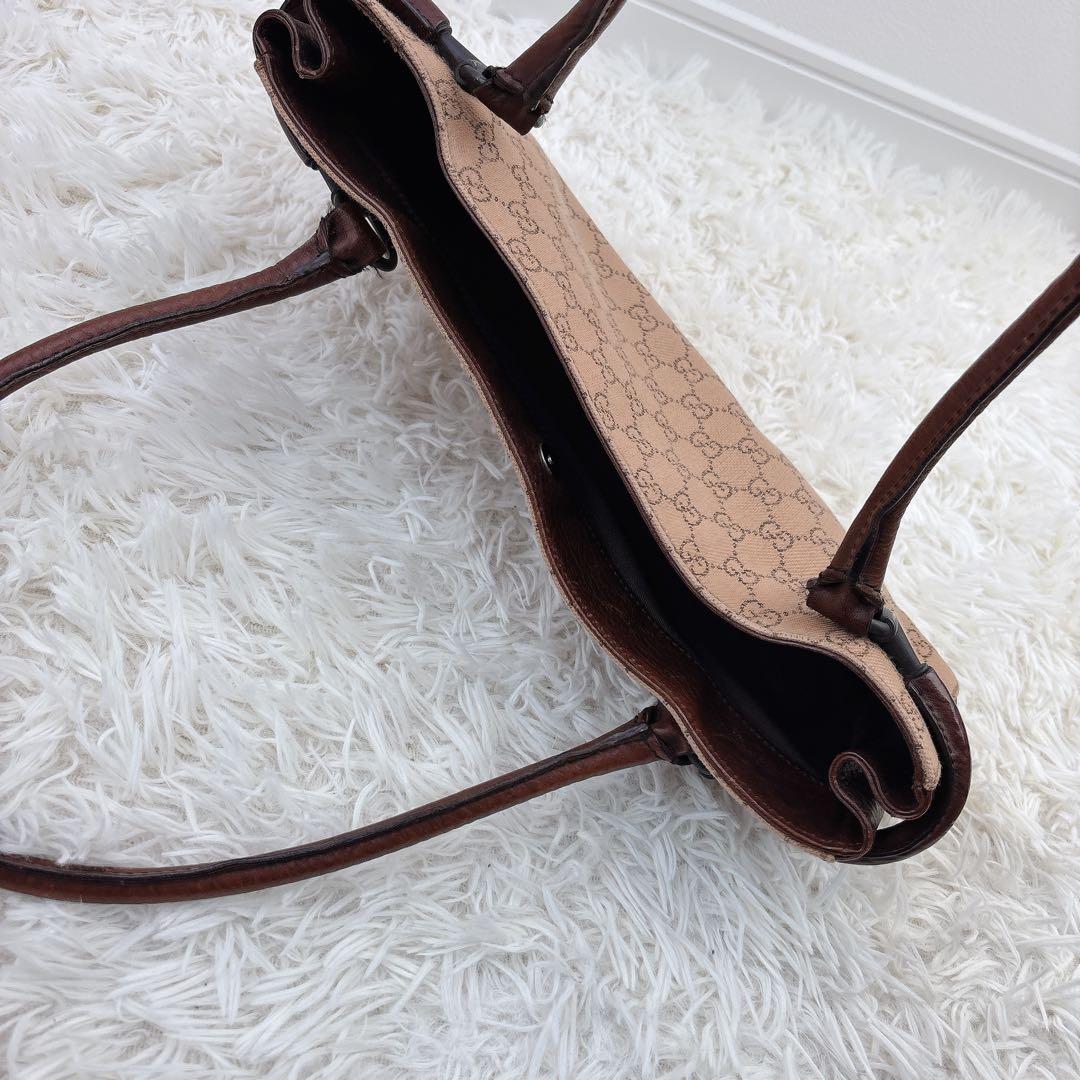 GUCCI グッチ　ハンドバッグ　GG　ホースビット　ブラウン　ビンテージ