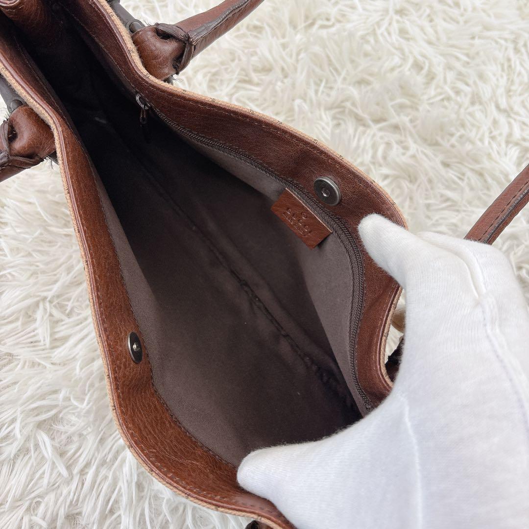 GUCCI グッチ　ハンドバッグ　GG　ホースビット　ブラウン　ビンテージ