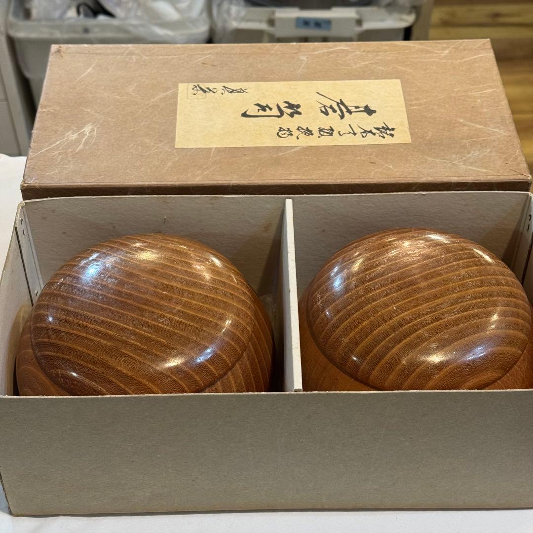 454＊ 高級碁石・碁笥セット 本蛤碁石 那智黒 特大 桜生地 木製碁笥 箱付き