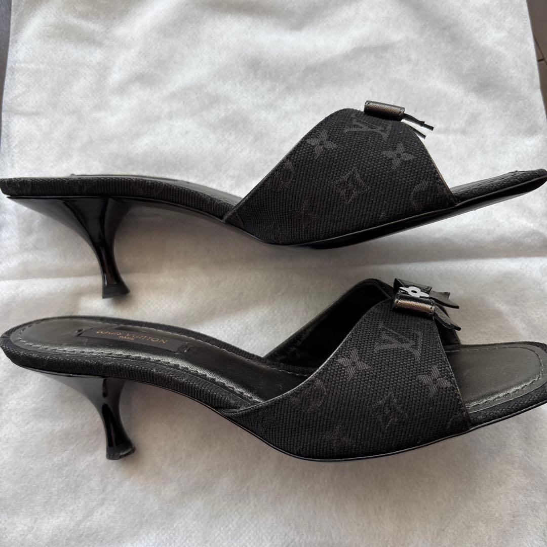 Louis Vuitton ブラック ミュール リボン付き 35.5