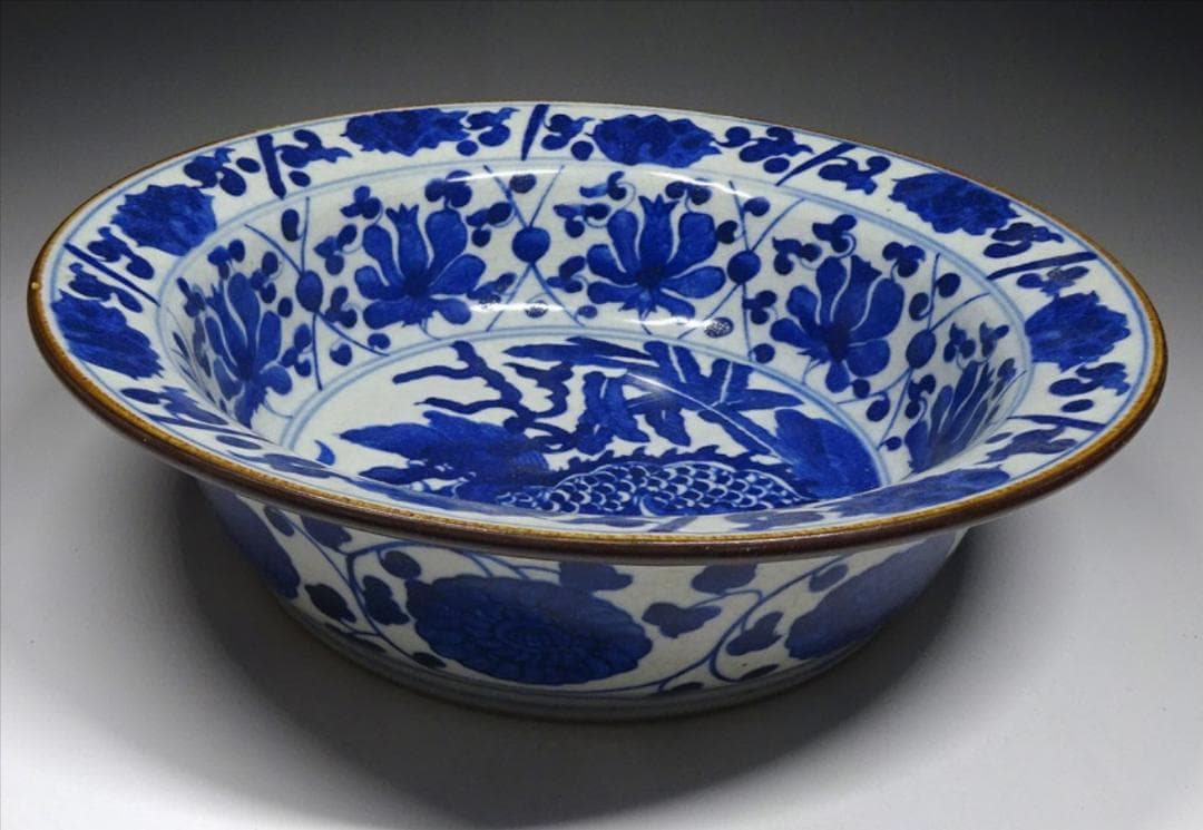 中国古玩 南京 青花麒麟文 鉢 大明萬暦年製 幅約24cm 唐物 c030416