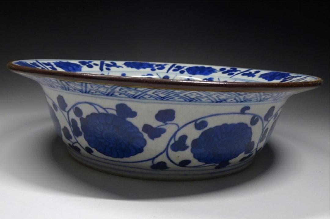 中国古玩 南京 青花麒麟文 鉢 大明萬暦年製 幅約24cm 唐物 c030416