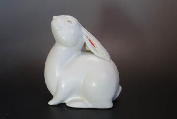 京焼　清水焼　河合誓徳 フィギュリン　兎　置物 共箱　日本芸術院賞受賞 2150